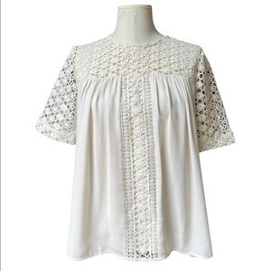 Ann Taylor Babydoll Cream Colored Lacey Short-Sleeved Blouse - Size Small